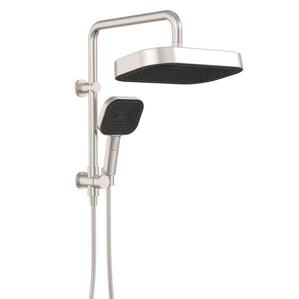 Fienza Kuro Twin Half-Rail Shower, Soft Square Head, Brushed Nickel