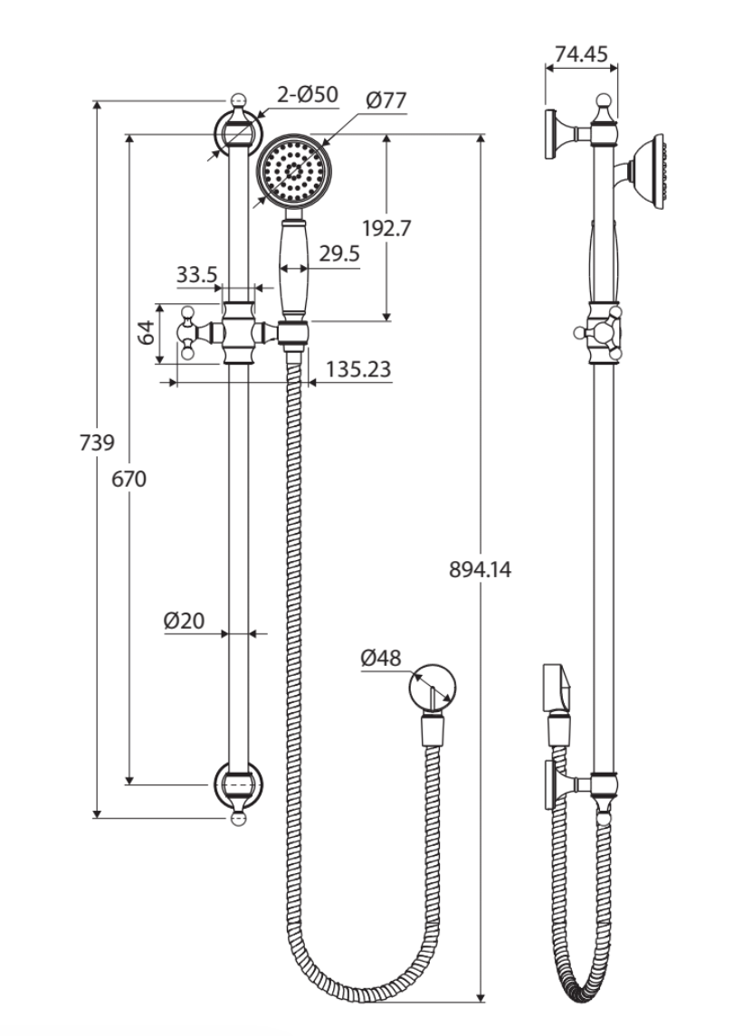 Fienza Lillian Rail Shower - Matte Black