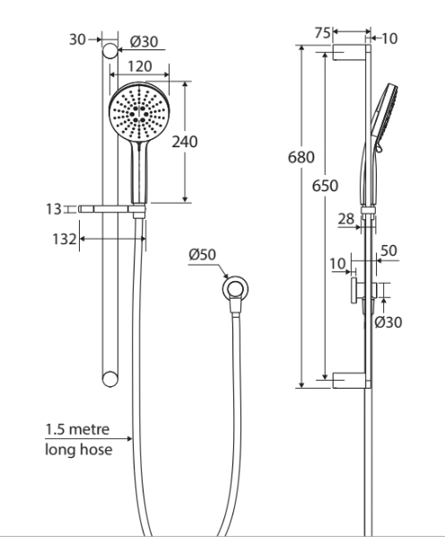 Fienza Empire Slim Rail Shower, Chrome