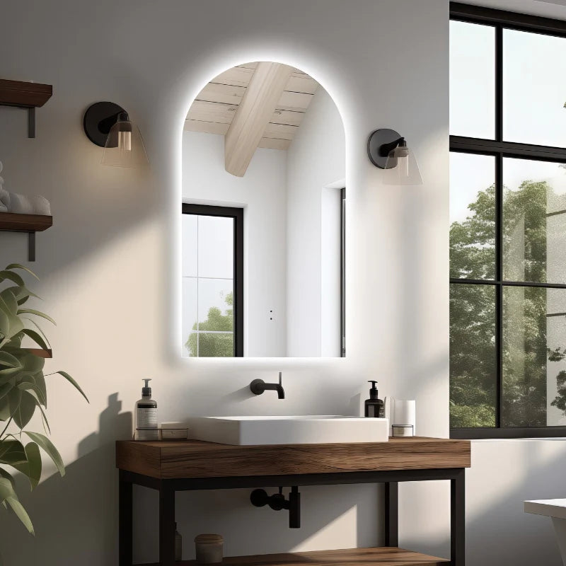 Ovia Arc Frameless 500x900mm Arched Touchless LED Mirror Tri-Color Lighting