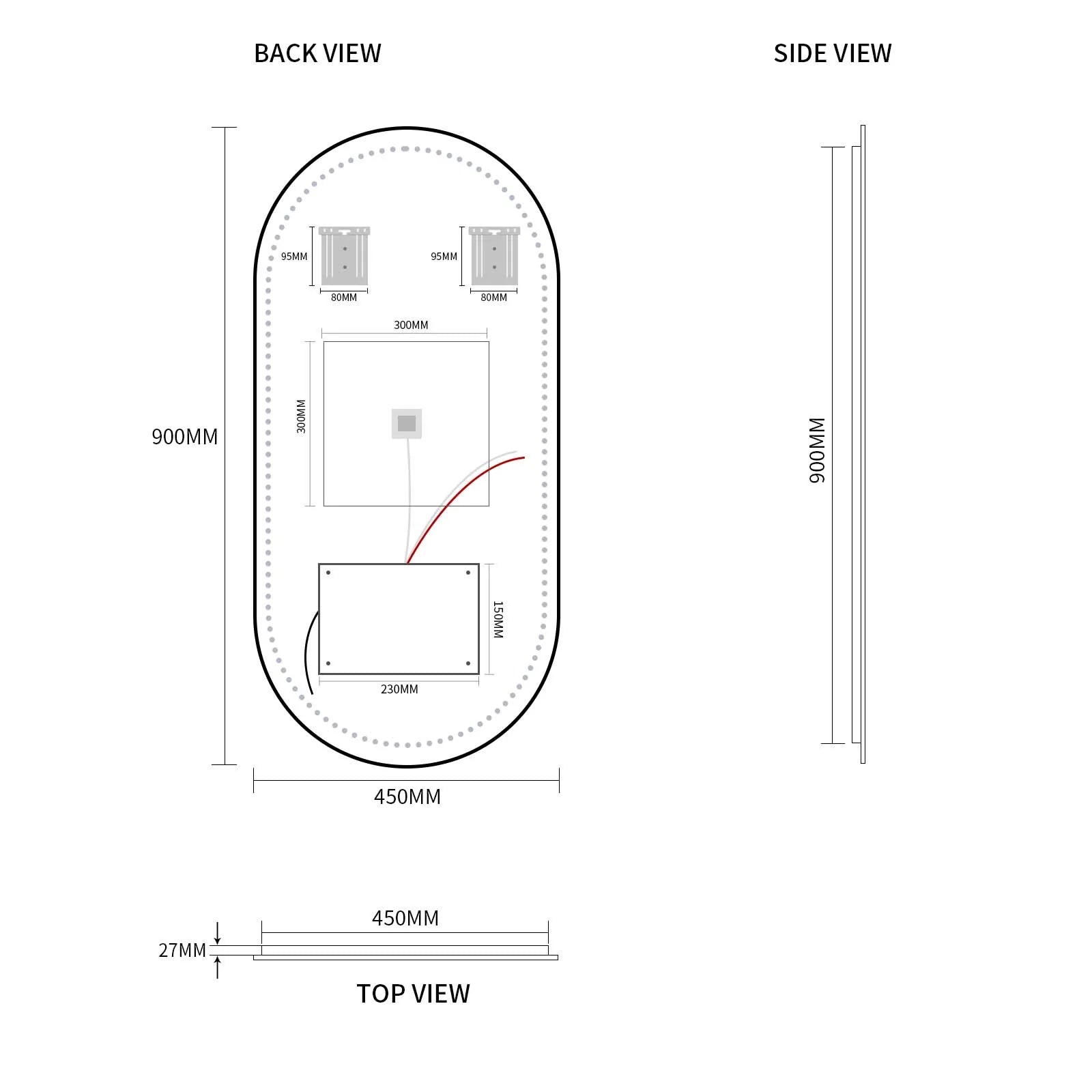 Ovia Eclipse Frameless 450x900mm Pill Oval Touchless LED Mirror Tri-Color Lighting