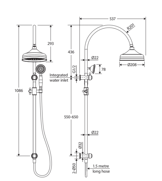Fienza Lillian Multifunction Rail Shower, Chrome