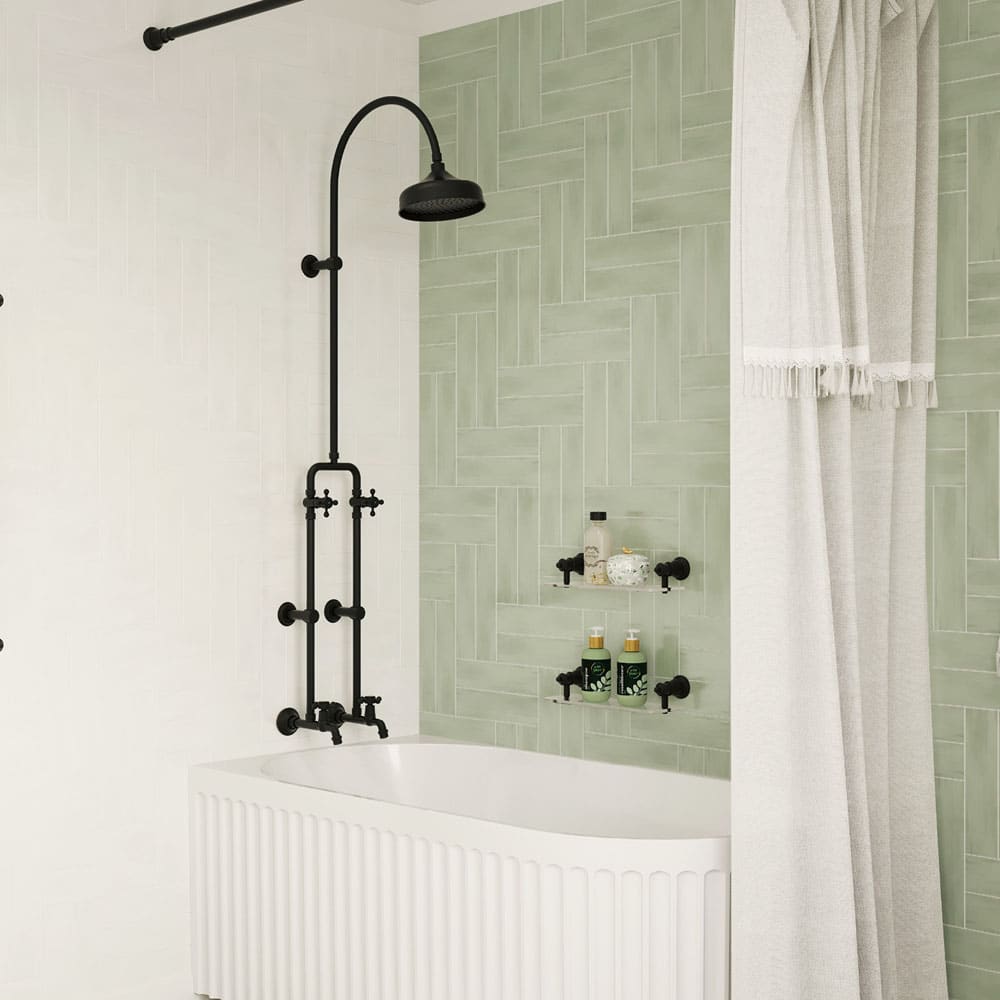 Fienza Lillian Exposed Rail Shower & Bath Set, Matte Black