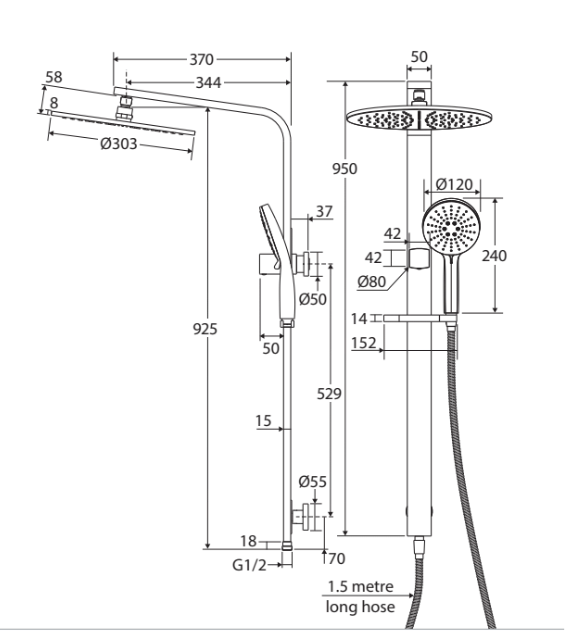 Fienza Empire Slim Deluxe Twin Shower, Brushed Nickel