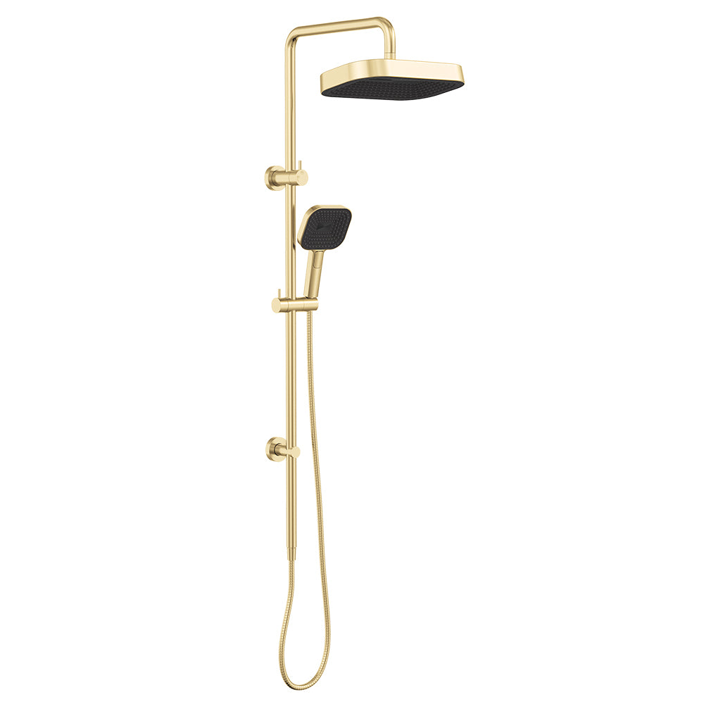 Fienza Kuro Twin Shower, Soft Square Head, Urban Brass — image 2