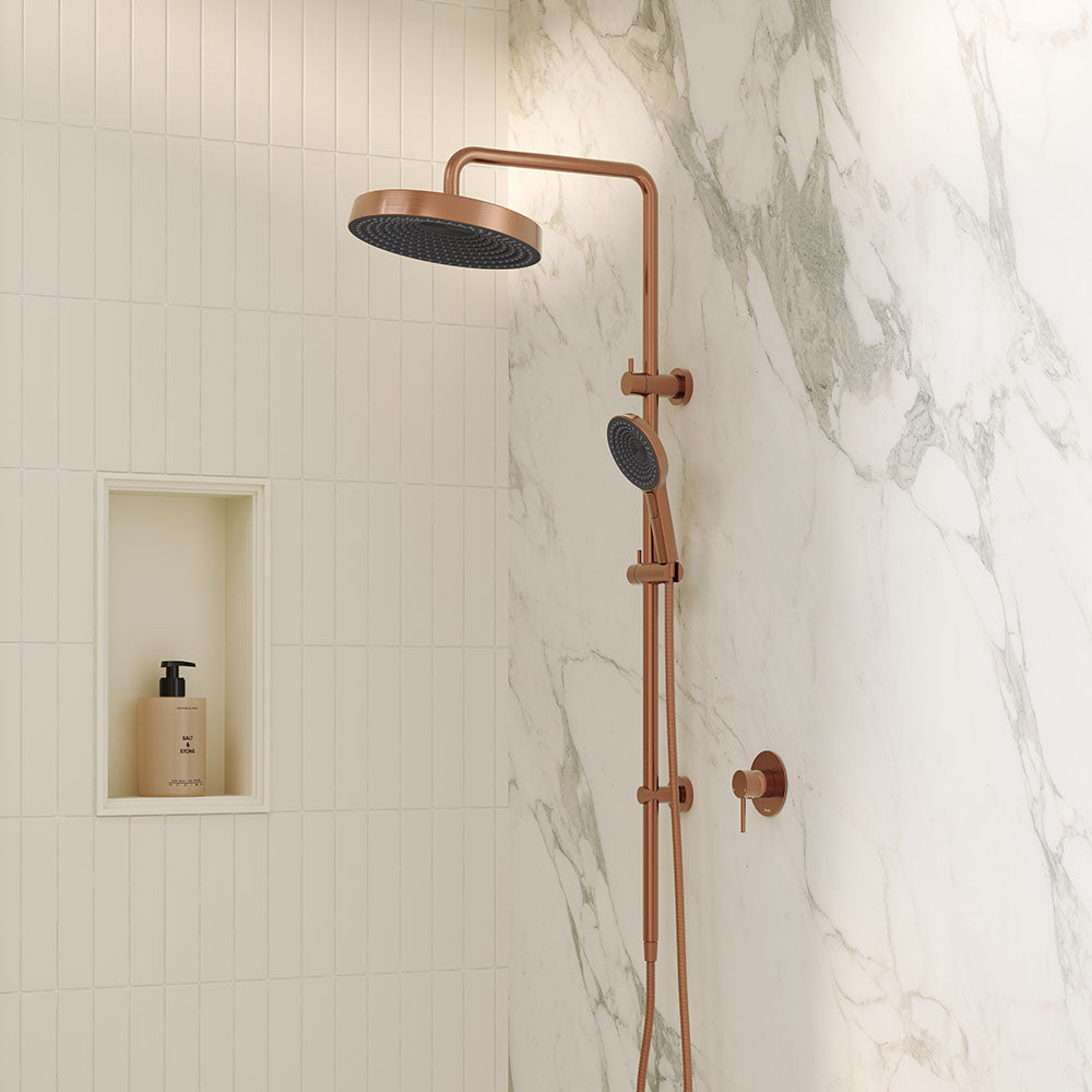 Fienza Kuro Twin Shower, Round Head, Brushed Copper — image 4