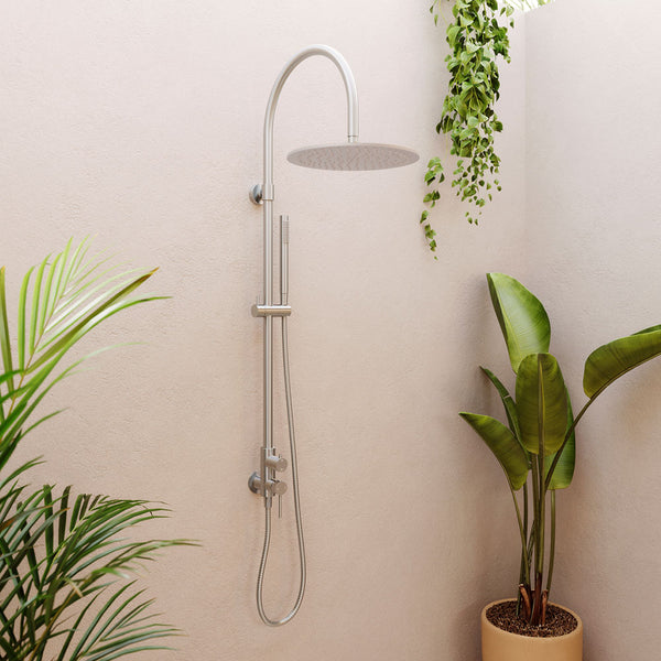 Fienza Kaya Outdoor Living Wall Mounted Twin Shower, Brushed Stainless Steel