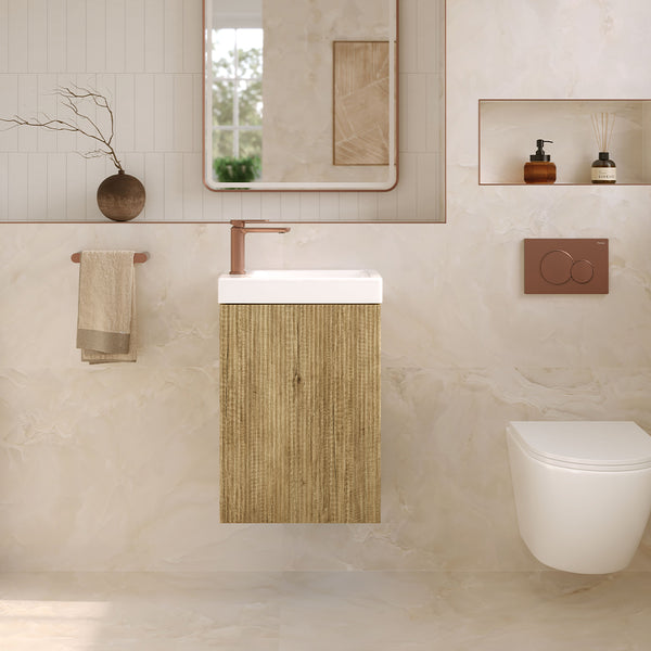 Fienza DENZEL MINKA 450 Scandi Oak Wall Hung Vanity 1TH No Overflow
