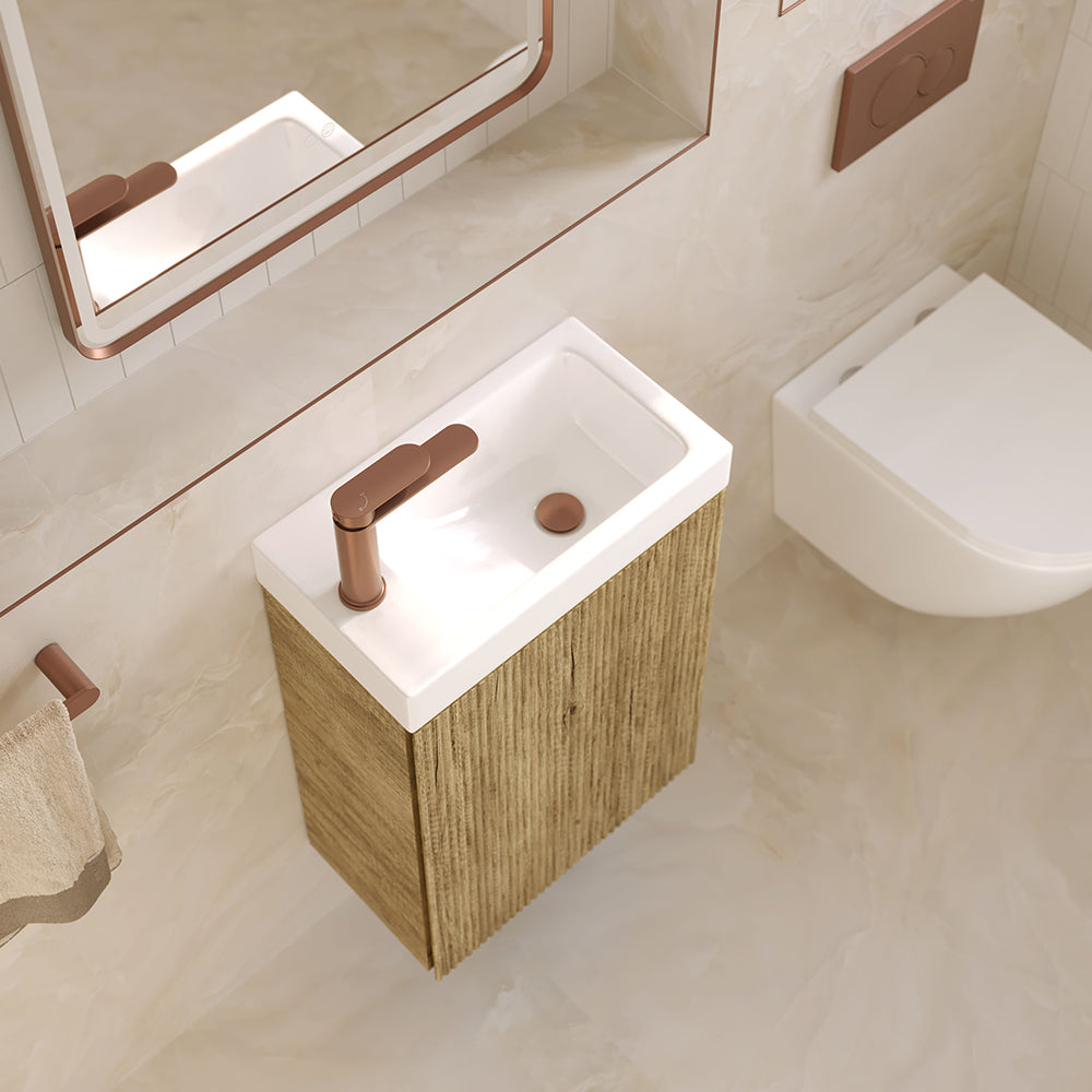 Fienza DENZEL MINKA 450 Scandi Oak Wall Hung Vanity 1TH No Overflow