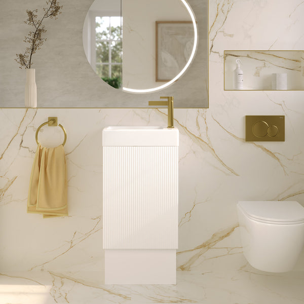 Fienza Minka 450 Vanity on kickboard with Overflow, Satin White
