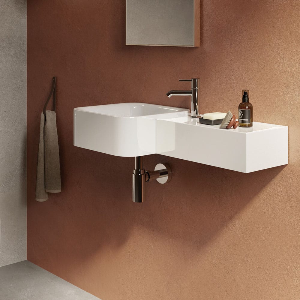 Fienza RAK Petit Square Wall Basin, Right Edge, 1 Tap Hole