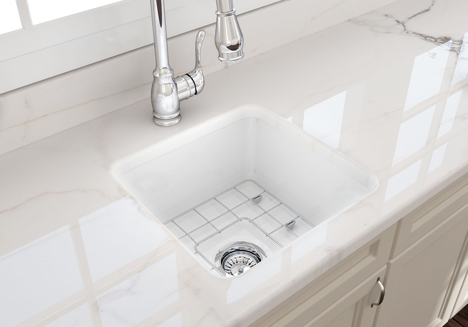 Ovia 483mm Square Undermount Inset Fine Fireclay Butler Sink Single Bowl Farmhouse Kitchen Sink
