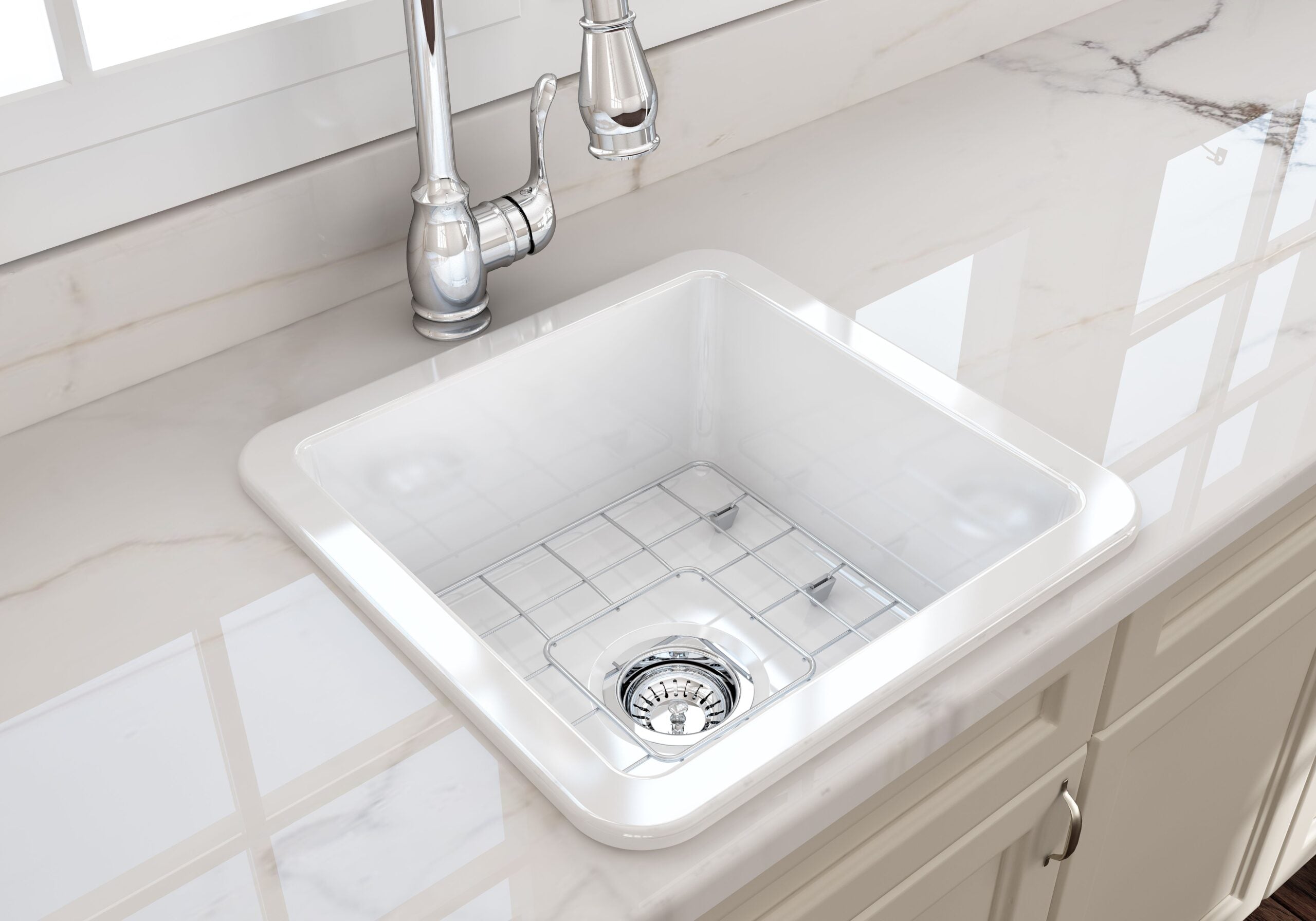 Ovia 483mm Square Undermount Inset Fine Fireclay Butler Sink Single Bowl Farmhouse Kitchen Sink