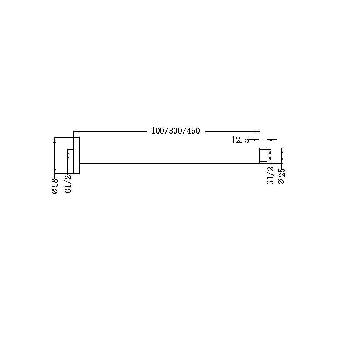 Nero Round Brushed l Ceiling Arm 100mm Gun Metal