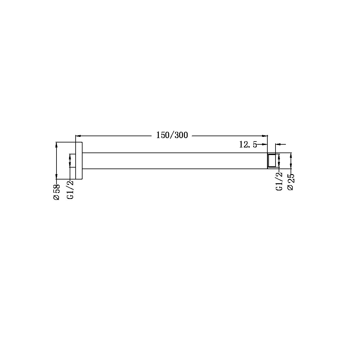 Nero Round Ceiling Arm 150mm - Chrome