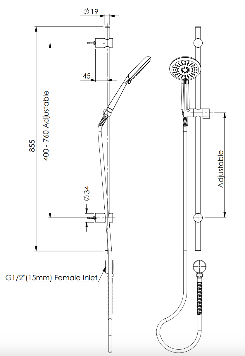 Greens Rocco Adjustable Rail Shower Matte Black