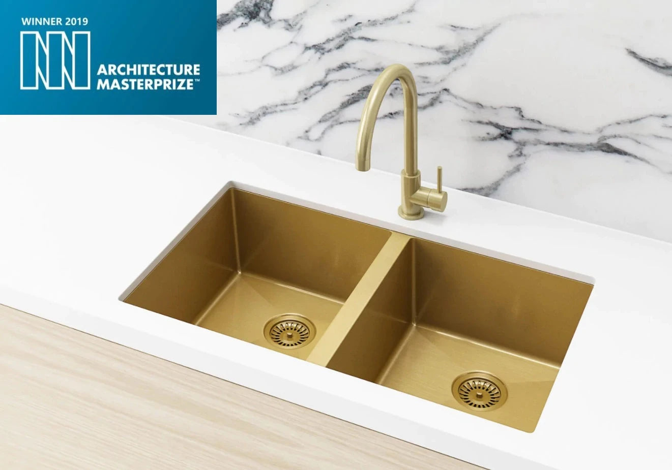 Meir Double Bowl PVD Kitchen Sink 760mm - Brushed Bronze Gold