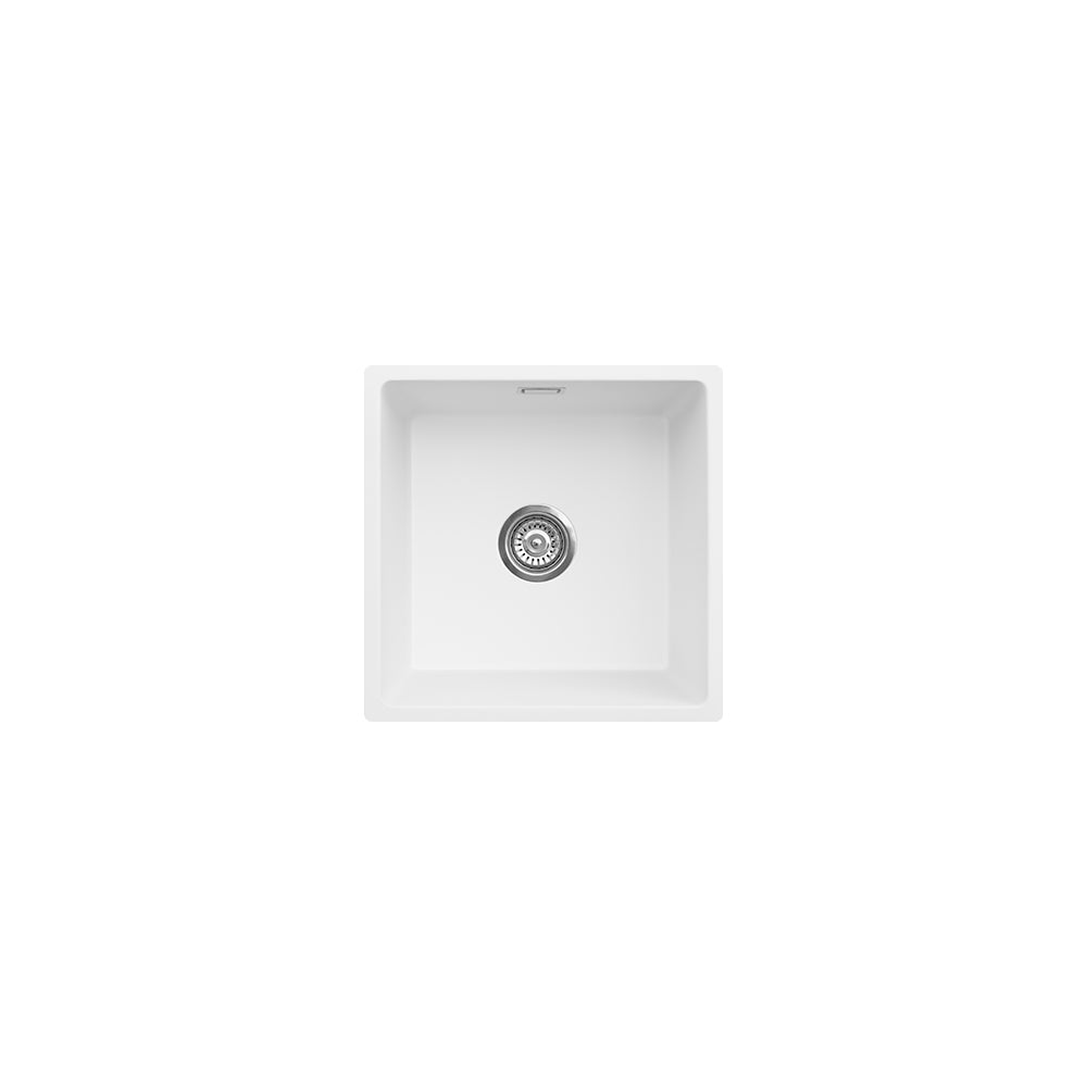 Fienza Kuro Granite 29L Single Bowl Kitchen Sink, Matte White
