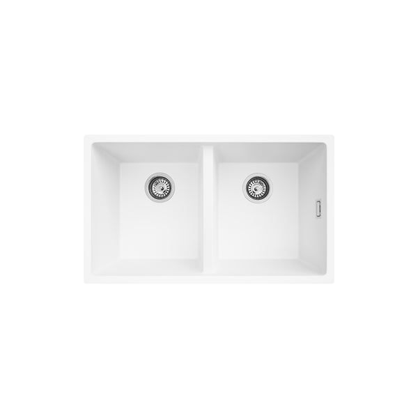 Fienza Kuro Granite 29L/29L Double Bowl Kitchen Sink, Matte White