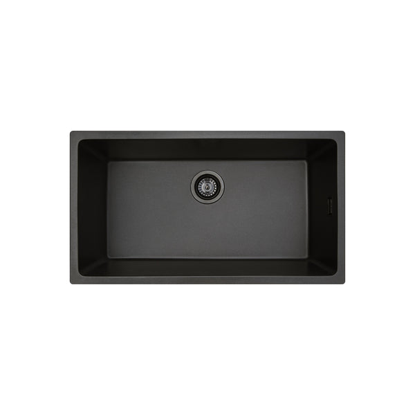 Fienza Kuro Granite 59L Single Bowl Kitchen Sink, Matte Black