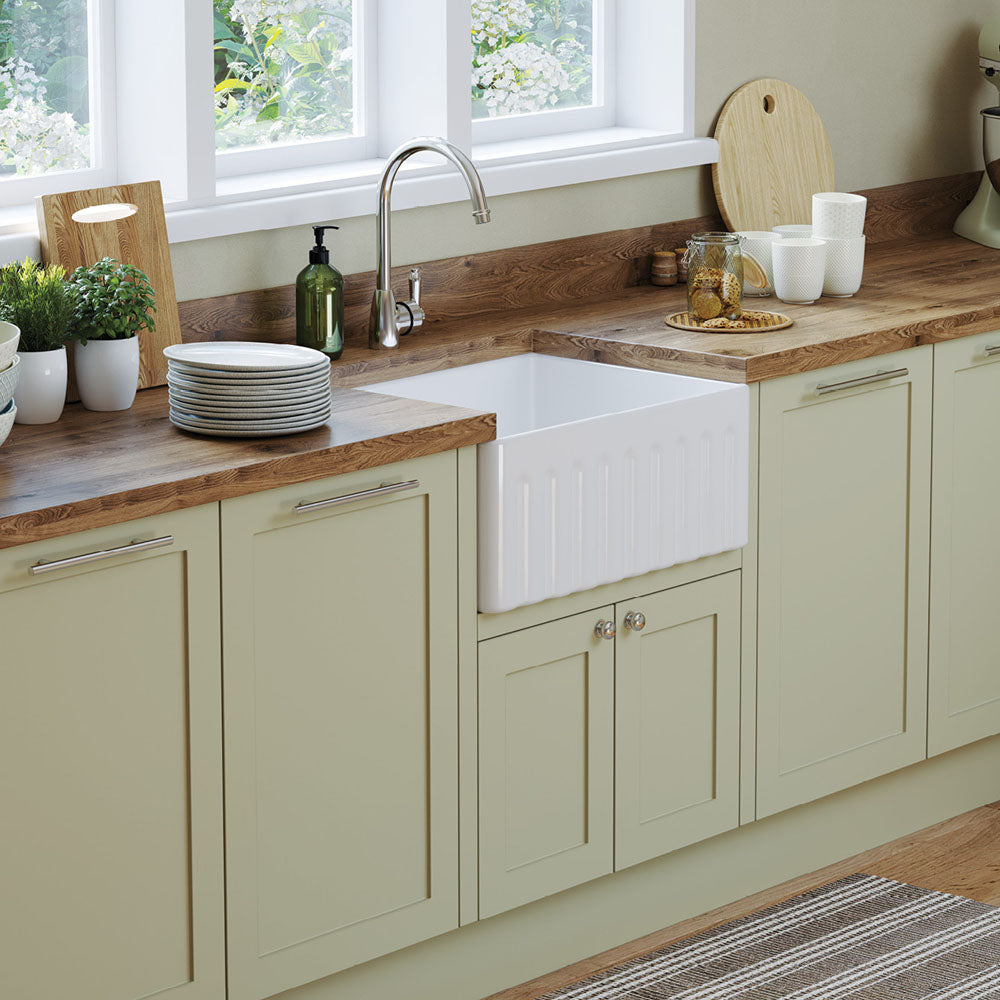 Ovia 610x459x254mm Fine Fireclay Butler Sink Single Bowl Farmhouse Kitchen Sink
