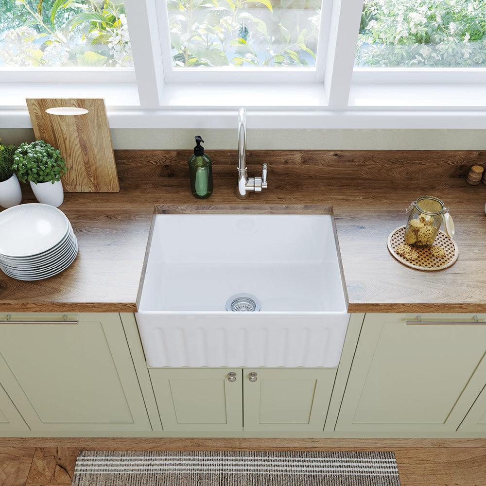 Ovia 610x459x254mm Fine Fireclay Butler Sink Single Bowl Farmhouse Kitchen Sink