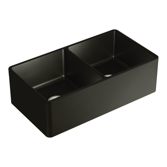Ovia 835x459x254mm Fine Fireclay Butler Sink Double Bowl Farmhouse Kitchen Sink Matte Black