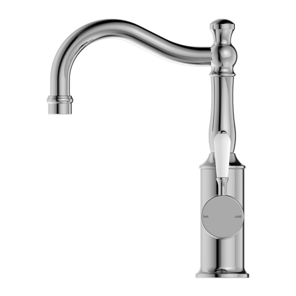York Basin Mixer Hook Spout With White Porcelain Lever Chrome