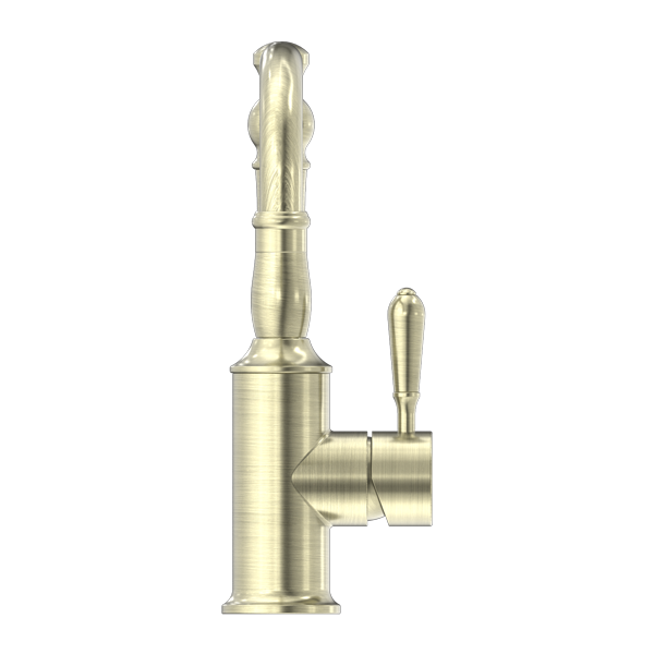 York Basin Mixer Hook Spout With Metal Lever Aged Brass