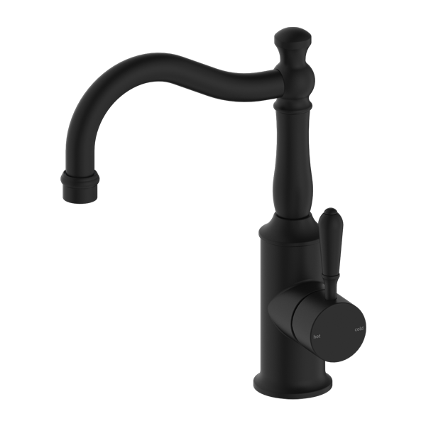 York Basin Mixer Hook Spout With Metal Lever Matte Black