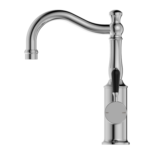 York Basin Mixer Hook Spout With Black Porcelain Lever Matte Black