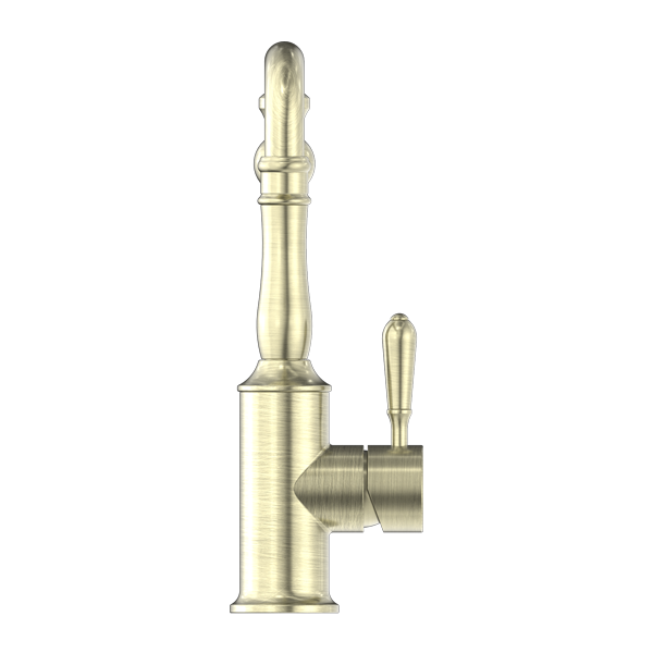 Nero York Kitchen Mixer Hook Spout With Metal Lever Aged Brass