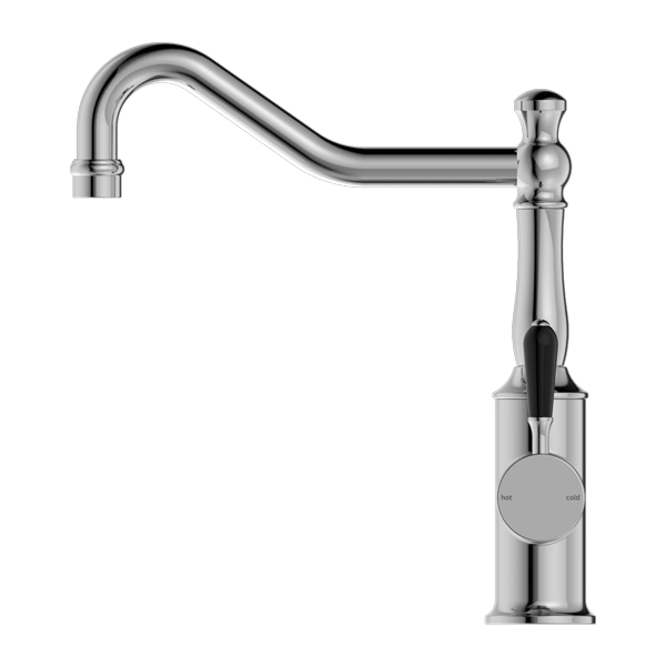Nero York Kitchen Mixer Hook Spout With Black Porcelain Lever Chrome