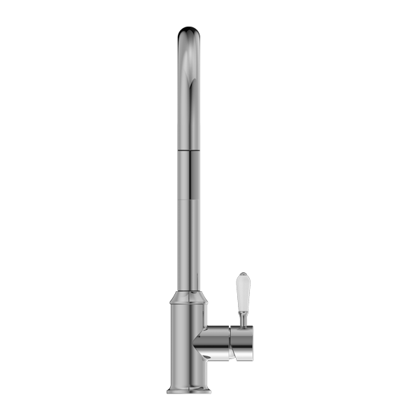 Nero York Federation Pull Out Sink Mixer With Vegie Spray Function With White Porcelain Lever Chrome