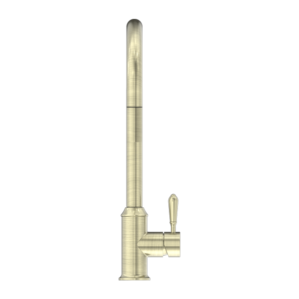 Nero York Federation Pull Out Sink Mixer With Vegie Spray Function With Metal Lever Aged Brass