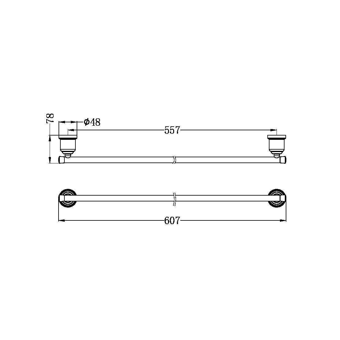 Nero York Single Towel Rail 600mm Brushed Nickel
