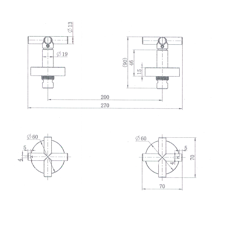 Modern National Cross Handle Ryker Wall Tap Set 1/4 Turn Brushed Bronze Gold