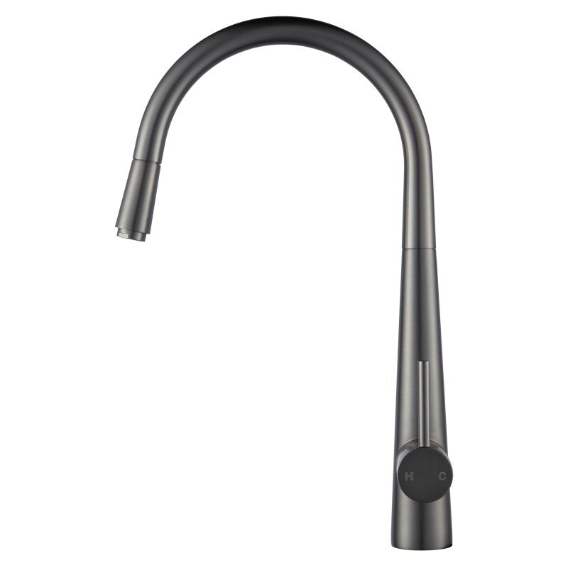 Aquaperla Euro Round Gunmetal Grey 360° Swivel Pull Out Kitchen Sink Mixer Tap Solid Brass