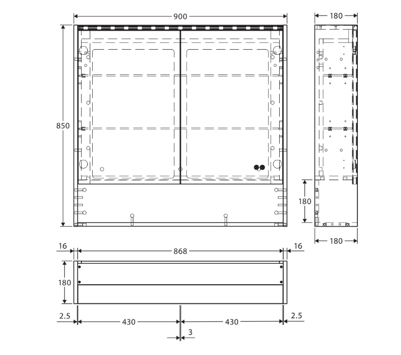 900 LED Mirror Cabinet with Display Shelf, Industrial