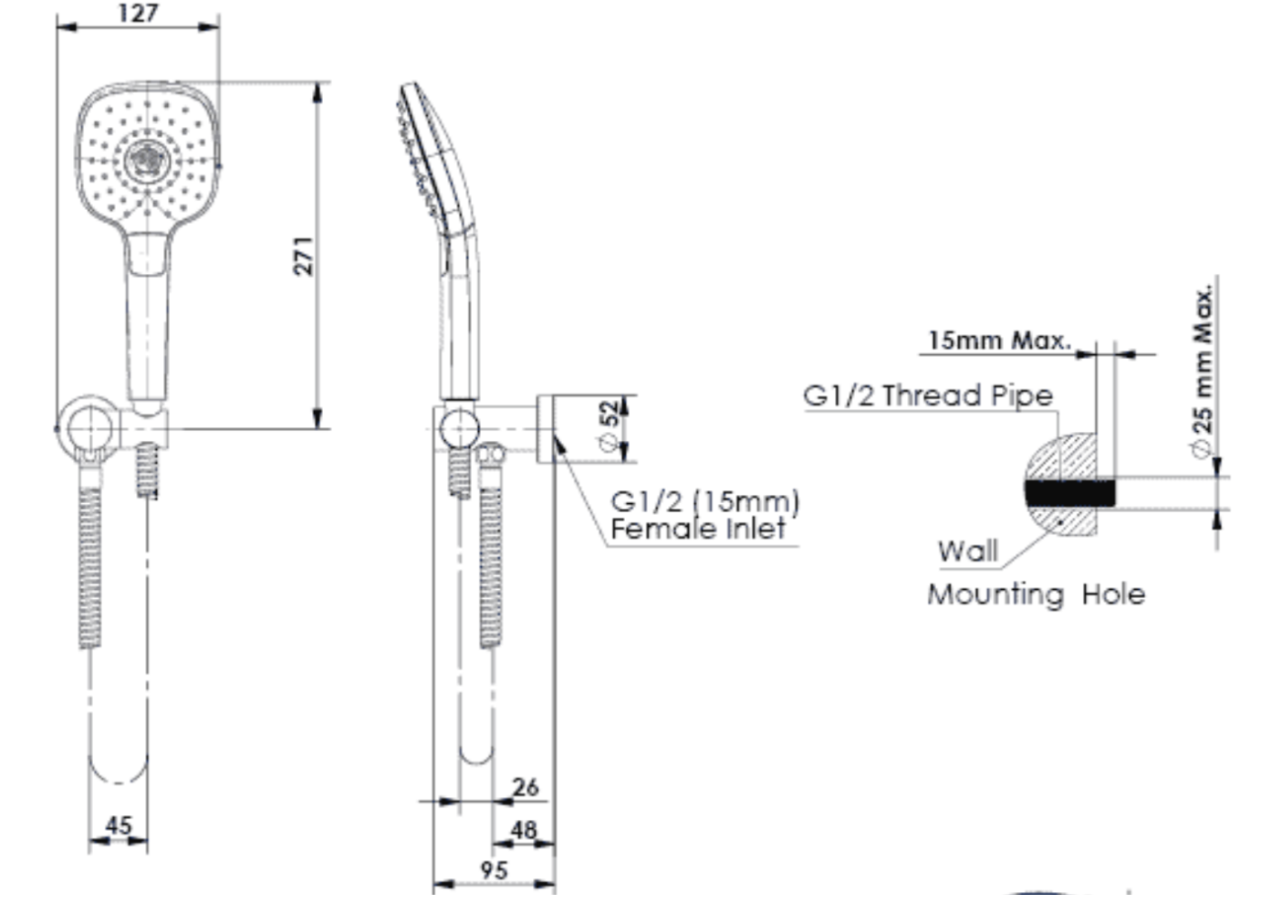 Greens Corban Hand Shower with Wall Outlet Bracket Matte Black
