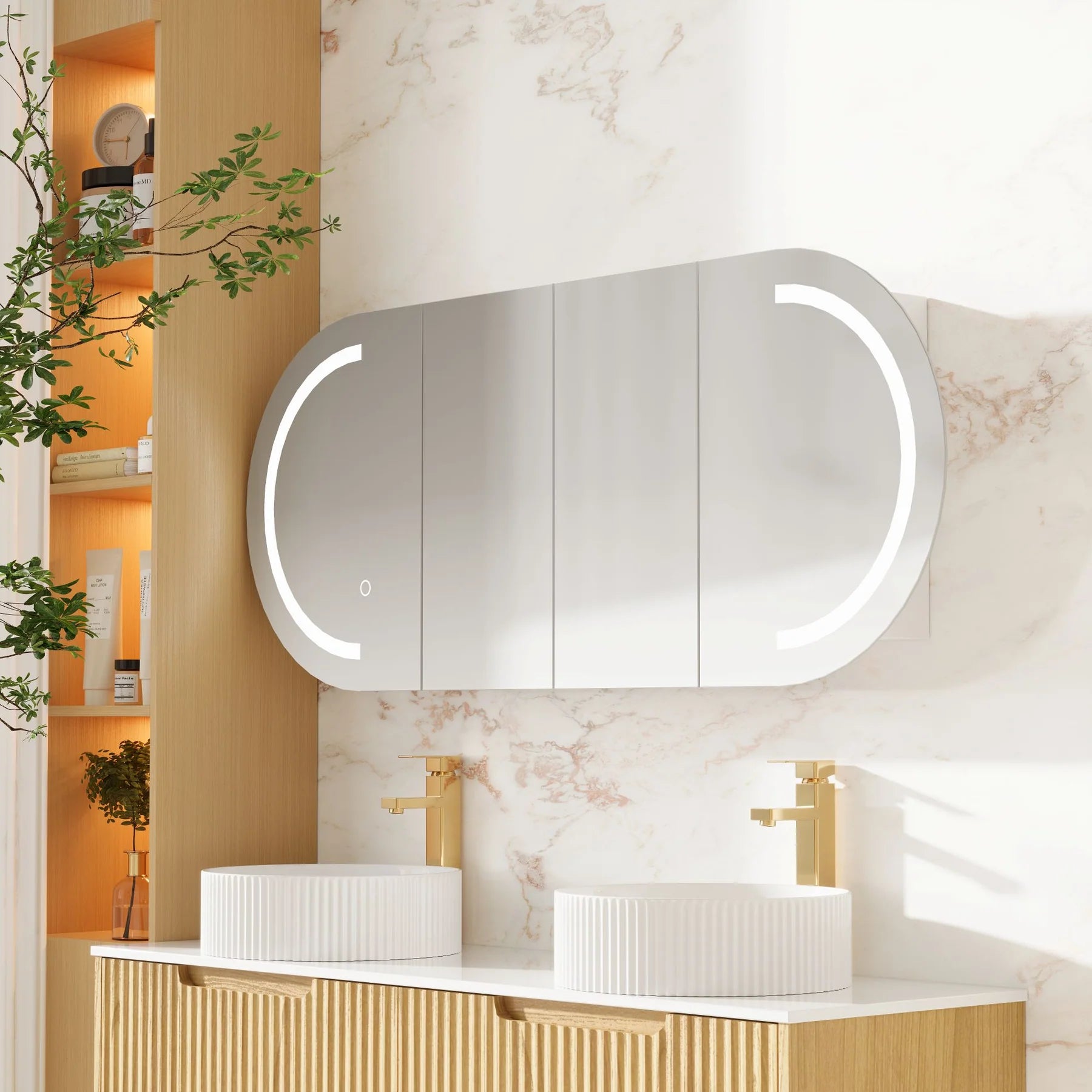Athena 1500mm LED Oval Wall-Hung Shaving Cabinet