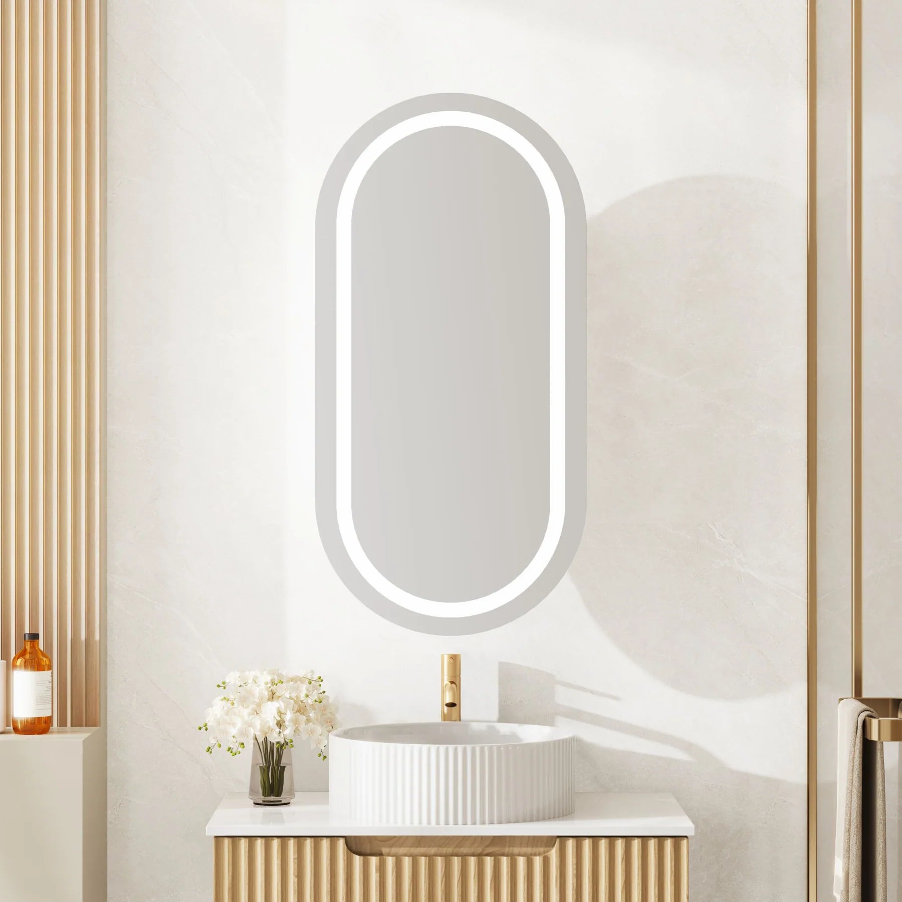 Athena 450 x 900mm LED Pill Oval Wall-Hung Shaving Cabinet - Single Door