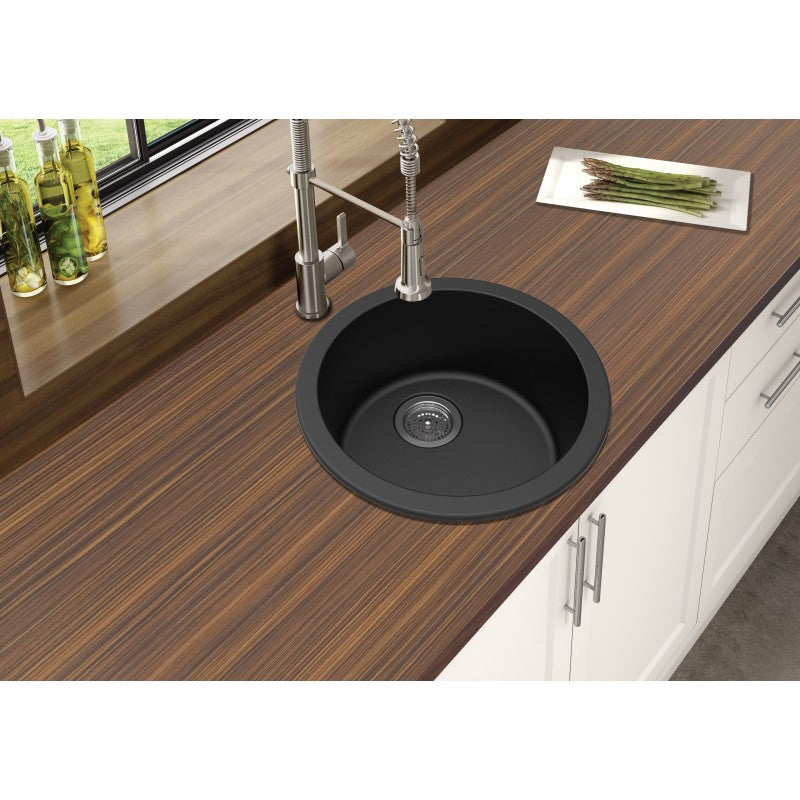 Fienza Kuro Granite 460mm Round Single Bowl Kitchen Sink, Matte Black 25L