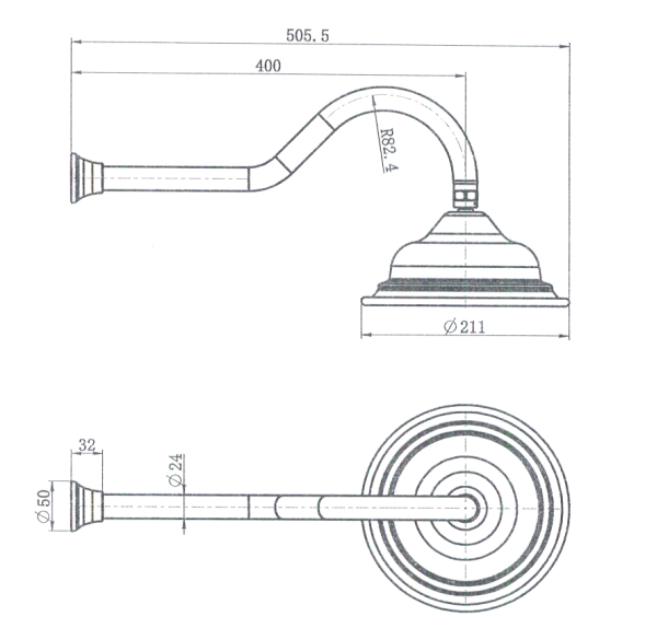 Modern National Bordeaux Shower Arm and Rose Brushed Bronze