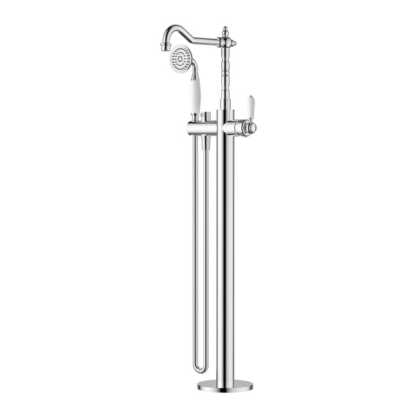 Modern National Bordeaux Freestanding Bath Mixer with Hand Shower - Chrome