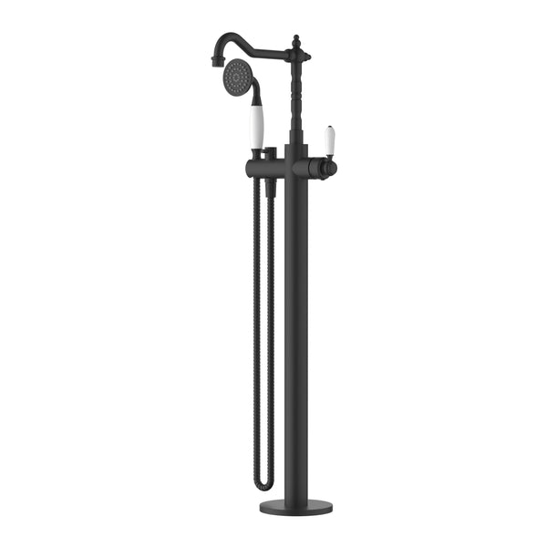 Modern National Bordeaux Freestanding Bath Mixer with Hand Shower - Matte Black