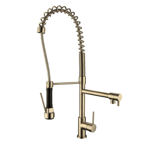 Modern National Halo Pull-Out Spring Kitchen Mixer Tap - Brushed Gold (Brushed Bronze) — K0044BM