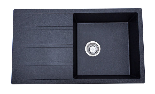 Modern National Dello Single Bowl with Drainer - 860 x 500 x 210 - Black