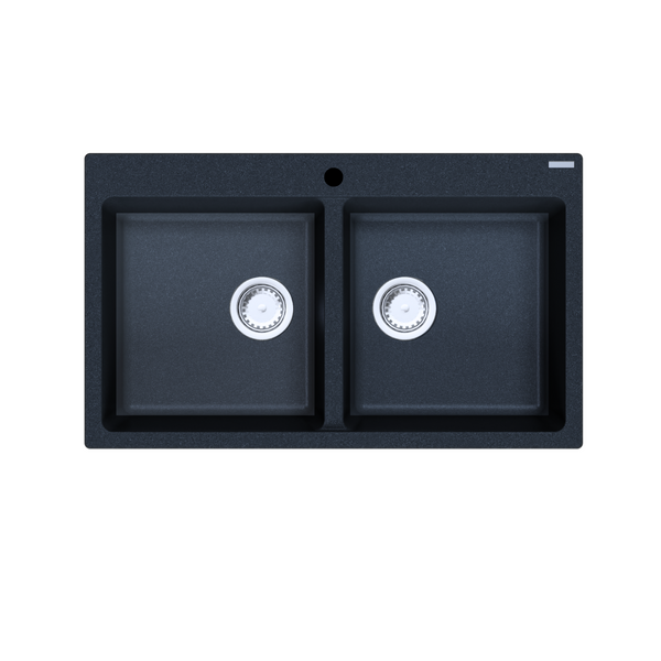 Modern National 860 x 510 x 222mm Cremona Double Bowl Granite Sink – 26.5L+26.5L - Black (Black Graphite)