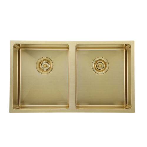 Modern National 760 x 440 x 200mm PVD Double Bowl Gold Hand Made Kitchen Sink 1.2mm Stainless